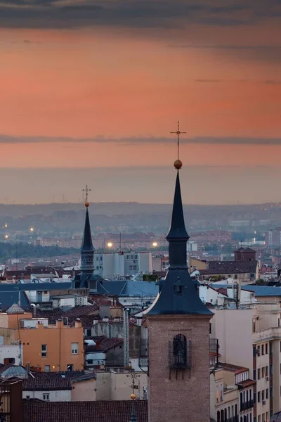 Madrid Střešní Pohled Panorama Města Při Západu Slunce Španělsku — Stock fotografie