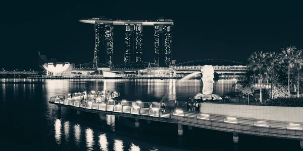 Singapurské Panorama Noci Městskými Budovami — Stock fotografie