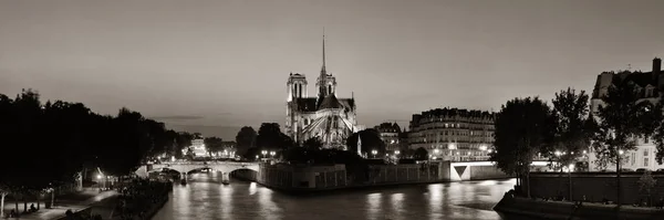 Notre Dame Paris Schemering Panorama Rivier Seine Als Beroemde Stad — Stockfoto