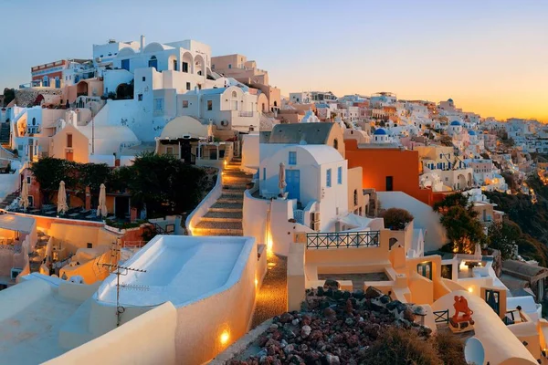 Santorini Horizonte Amanecer Con Edificios Grecia —  Fotos de Stock