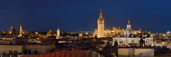 Panorama Nocturne Sur Toit Séville Avec Cathédrale Sainte Marie See — Photo