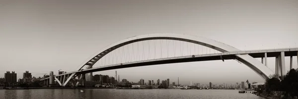 Shanghai Lupu Bridge Panoraama Horisonttiin Moderni Pilvenpiirtäjiä Kiinassa — kuvapankkivalokuva