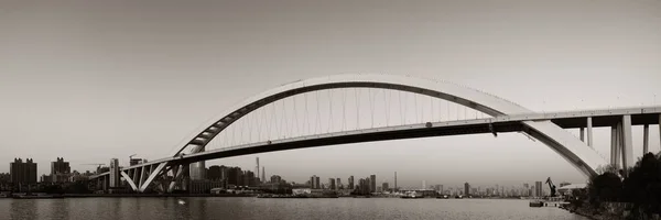 Shanghai Lupu Bridge Panoráma Skyline Modern Felhőkarcolók Kínában — Stock Fotó