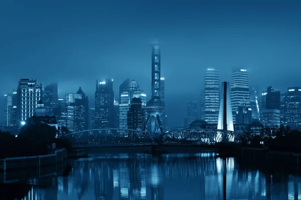 Shanghai Skyline Nattutsikt Med Moderna Skyskrapor Kina — Stockfoto