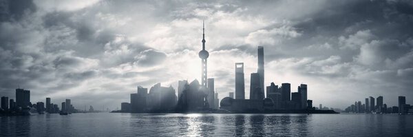 Shanghai skyline panorama with modern skyscrapers in China.
