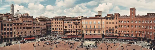 Gamla Byggnader Piazza Del Campo Panorama Utsikt Siena Italien — Stockfoto