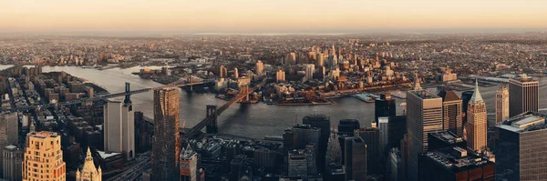 Manhattan Downtown Sunset Dak Panorama Uitzicht Met Stedelijke Wolkenkrabbers New — Stockfoto