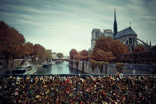 Rivier Seine Parijs Met Kathedraal Notre Dame Hangslot Frankrijk — Stockfoto