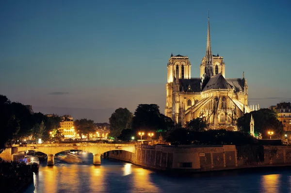 Notre Dame Paris Entardecer Sobre Rio Sena Como Famoso Marco — Fotografia de Stock