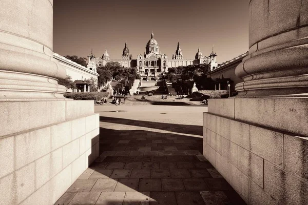 Riesensäule Und Nationales Kunstmuseum Kataloniens Placa Espanya Barcelona Spanien — Stockfoto