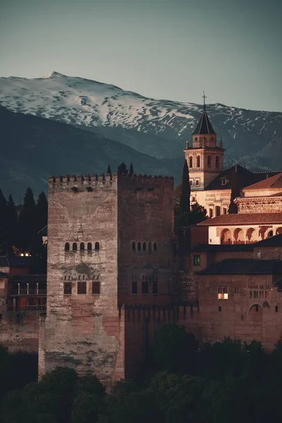 Granada Alhambra Vista Panorâmica Noite Sobre Montanha Espanha — Fotografia de Stock