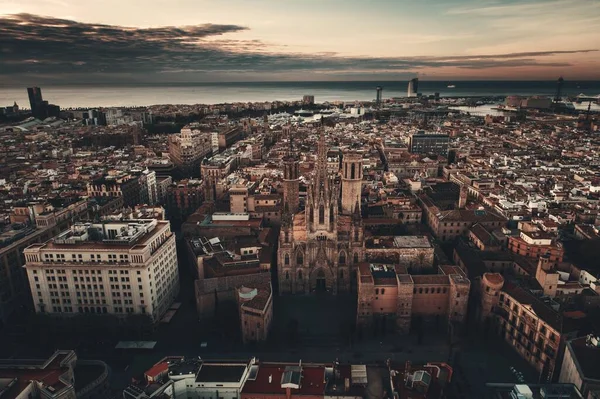 Flygfoto Över Gotiska Kvarteren Barcelona Spanien — Stockfoto