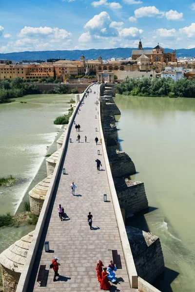 Peatonal Puente Con Mezquita Catedral Córdoba España —  Fotos de Stock