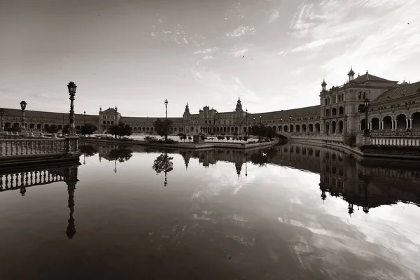 Plaza España Plaza España Con Reflejo Agua Sevilla España — Foto de Stock