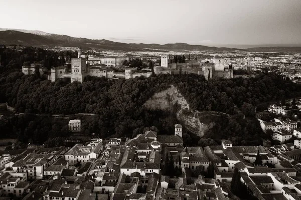 Granada Spanya Daki Tarihi Binalarla Alhambra Hava Manzarası — Stok fotoğraf