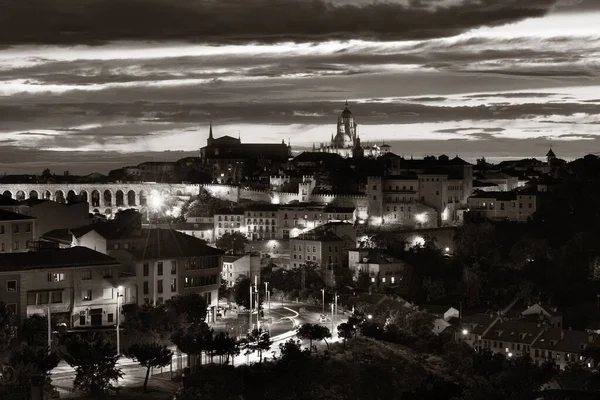 Segovia Skyline Natten Spanien — Stockfoto