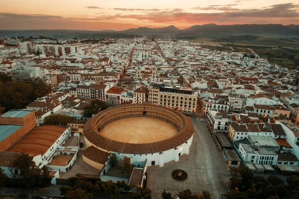 Plaza Toros Ronda Utsikt Över Luften Vid Soluppgången Spanien — Stockfoto