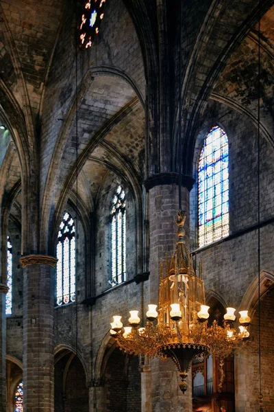 Basiliek Van Santa Maria Del Mar Lamp Dichtbij Barcelona Spanje — Stockfoto