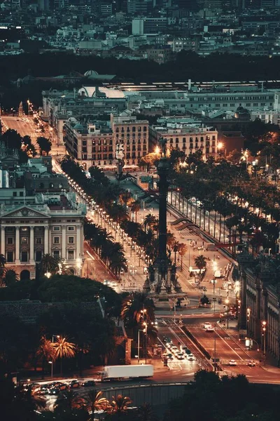 Barcelona Nachtansicht Mit Dem Denkmal Von Christoph Kolumbus Spanien — Stockfoto