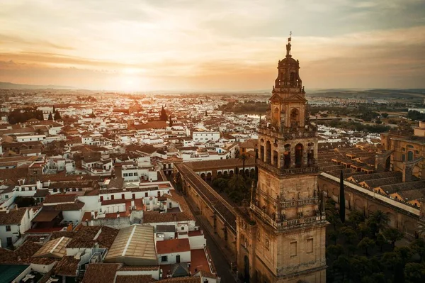 Campanario Mosquecathedral Crdoba Vista Aérea Noche Del Atardecer España —  Fotos de Stock