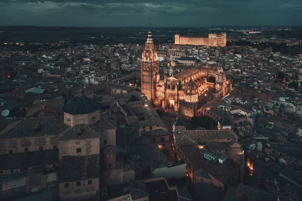 Cattedrale Primate Santa Maria Toledo Veduta Aerea Notte Spagna — Foto Stock