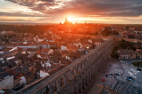 Segovia Cathedral Акведук Закате Испании — стоковое фото