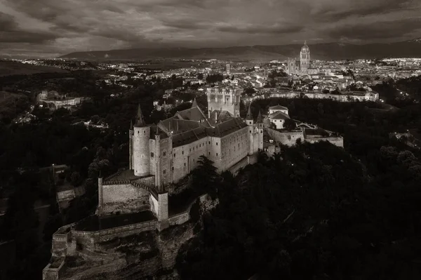 Alcazar Segovia Som Den Berömda Landmärke Antenn Utsikt Natten Spanien — Stockfoto