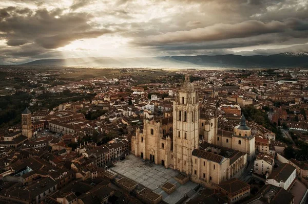 Letecký Pohled Katedrály Segovia Španělsku — Stock fotografie