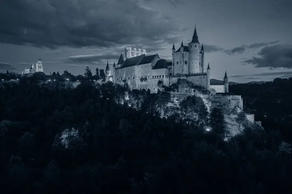 Alcazar Segovia Famous Landmark Aerial View Night Spain — Stock Photo, Image