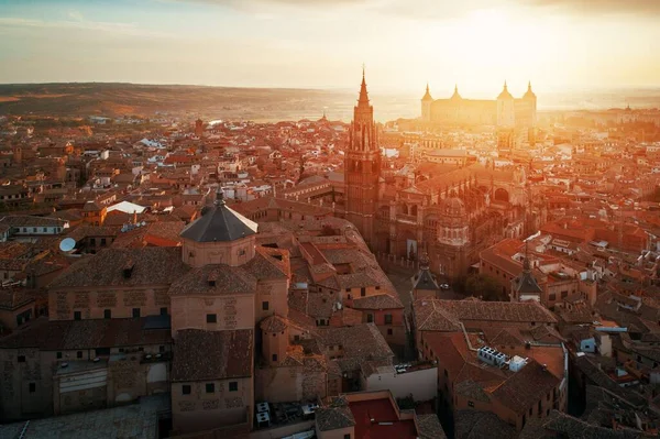 Primatenkathedrale Der Heiligen Maria Von Toledo Luftaufnahme Bei Sonnenuntergang Spanien — Stockfoto