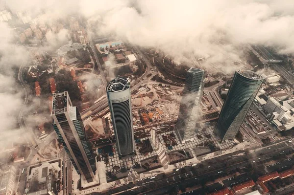 Madrid Distrito Financiero Vista Aérea Con Rascacielos Moderno España —  Fotos de Stock