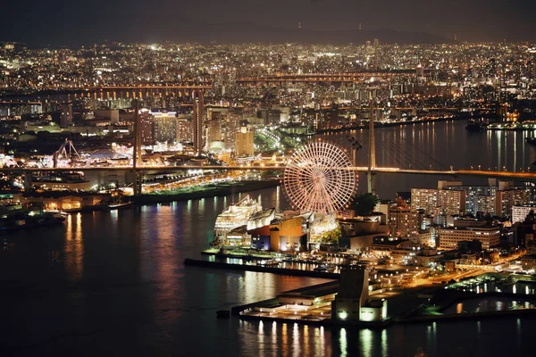 Osaka Ciudad Urbana Noche Vista Azotea Japón —  Fotos de Stock