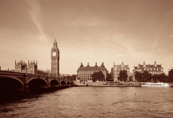 Big Ben Cámara Del Parlamento Londres Panorama Sobre Río Támesis —  Fotos de Stock
