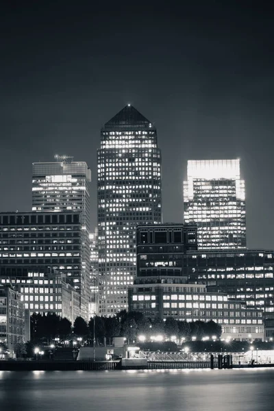 Canary Wharf Üzleti Negyed Londonban Éjszaka Thames River Felett — Stock Fotó
