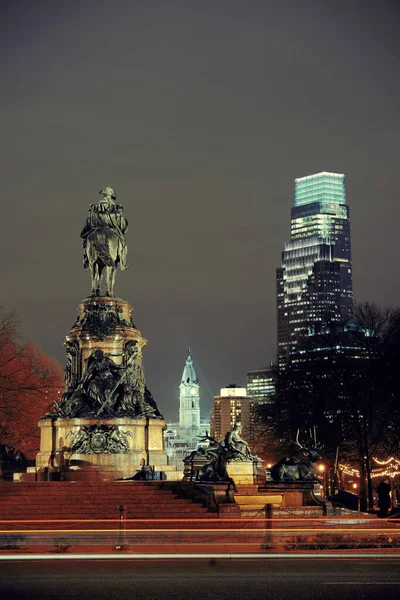 Statua George Washington Architettura Filadelfia Notte — Foto Stock