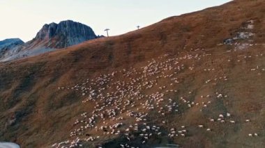 Resimli kayalık manzaranın günbatımı görüntüsü, Dolomitler, İtalya 