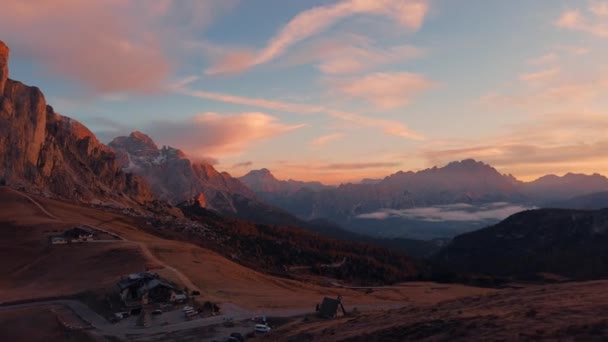 Sonnenuntergang Blick Auf Malerische Alpine Landschaft Dolomiten Italien — Stockvideo