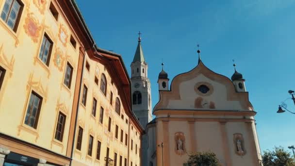 Antieke Architectuur Van Cortina Zuidelijke Dolomitische Alpen Regio Veneto Noord — Stockvideo