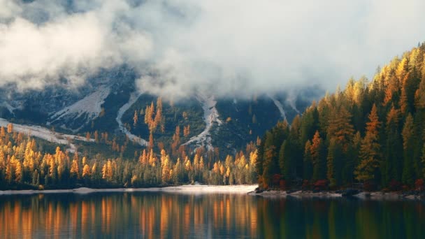 Malowniczy Alpejski Krajobraz Zamglone Jezioro Góry Dolomity Włochy — Wideo stockowe