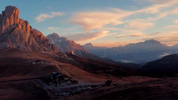 Vista Atardecer Del Pintoresco Paisaje Alpino Dolomitas Italia — Vídeos de Stock