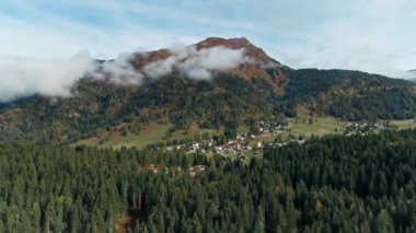 picturesque landscape of village at alpine valley, Dolomites, Italy 