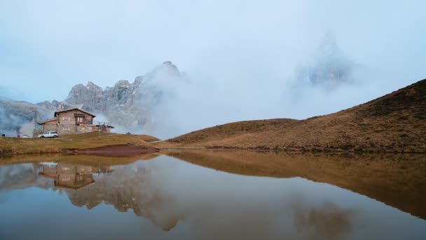 Sonnenuntergang Blick Auf See Und Berge Dolomiten Italien — Stockvideo