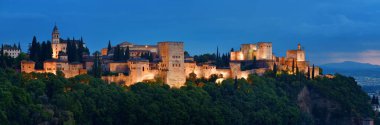 Granada Alhambra panoramic view at night