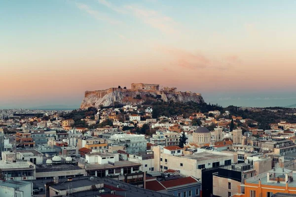 Atenas horizonte puesta de sol en la azotea —  Fotos de Stock