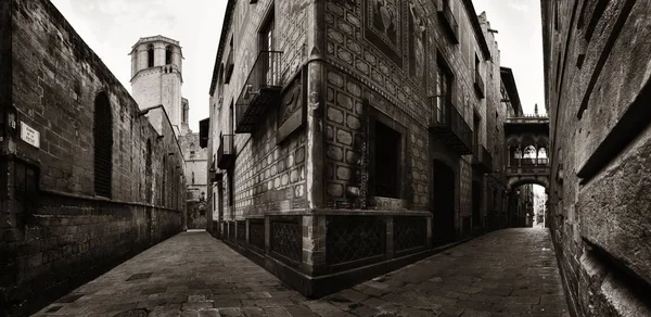 Oude gebouwen in de gotische wijk in Barcelona — Stockfoto