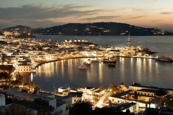 Mykonos noche de bahía — Foto de Stock