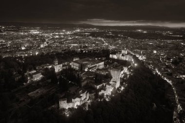 Granada Alhambra aerial view at night