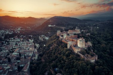 Granada Alhambra aerial view sunrise