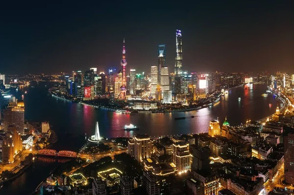 Shanghai Pudong antenn nattvisning — Stockfoto