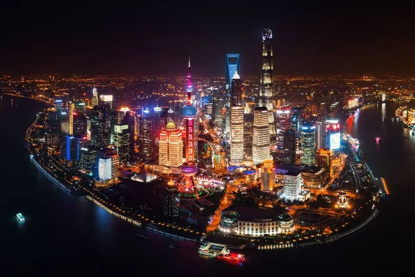 Wgląd nocy antenowe Shanghai Pudong — Zdjęcie stockowe